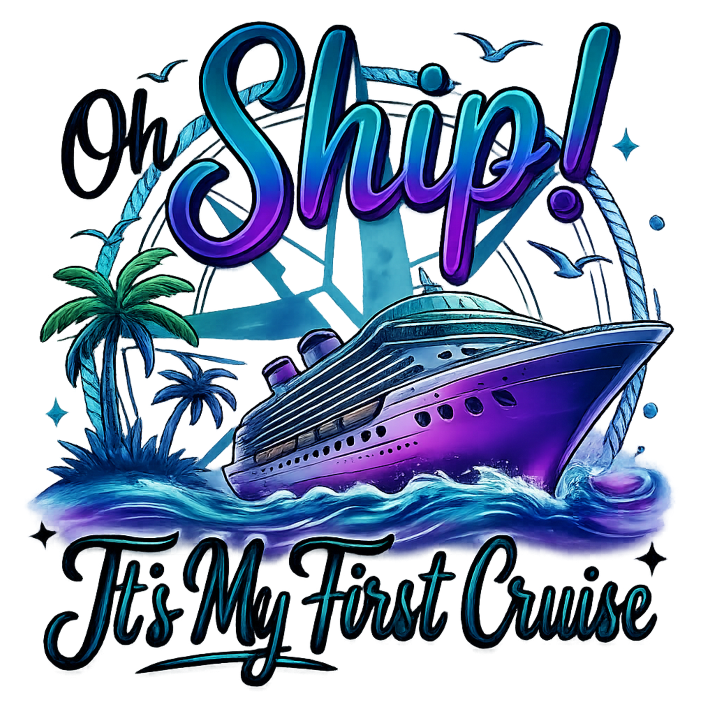 "Oh Ship! It's My First Cruise" Vacation Unisex T Shirt white shirt mockup - Oh Ship Its My First