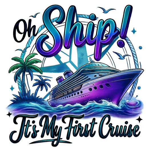 "Oh Ship! It's My First Cruise" Vacation Unisex T Shirt white shirt mockup - Oh Ship Its My First