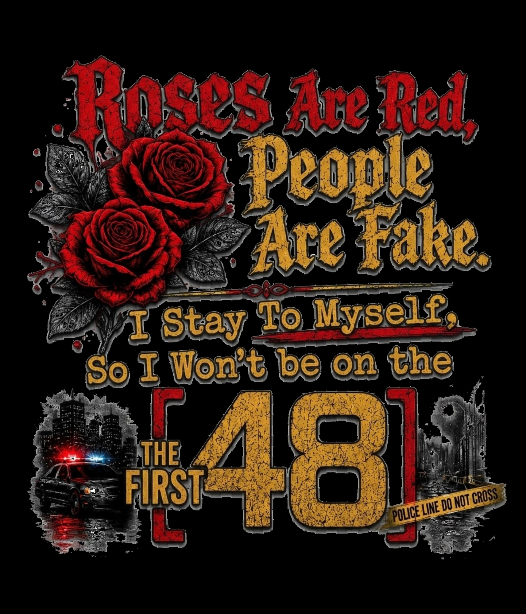 "The First 48" Unisex T Shirt black shirt mockup - First Unisex