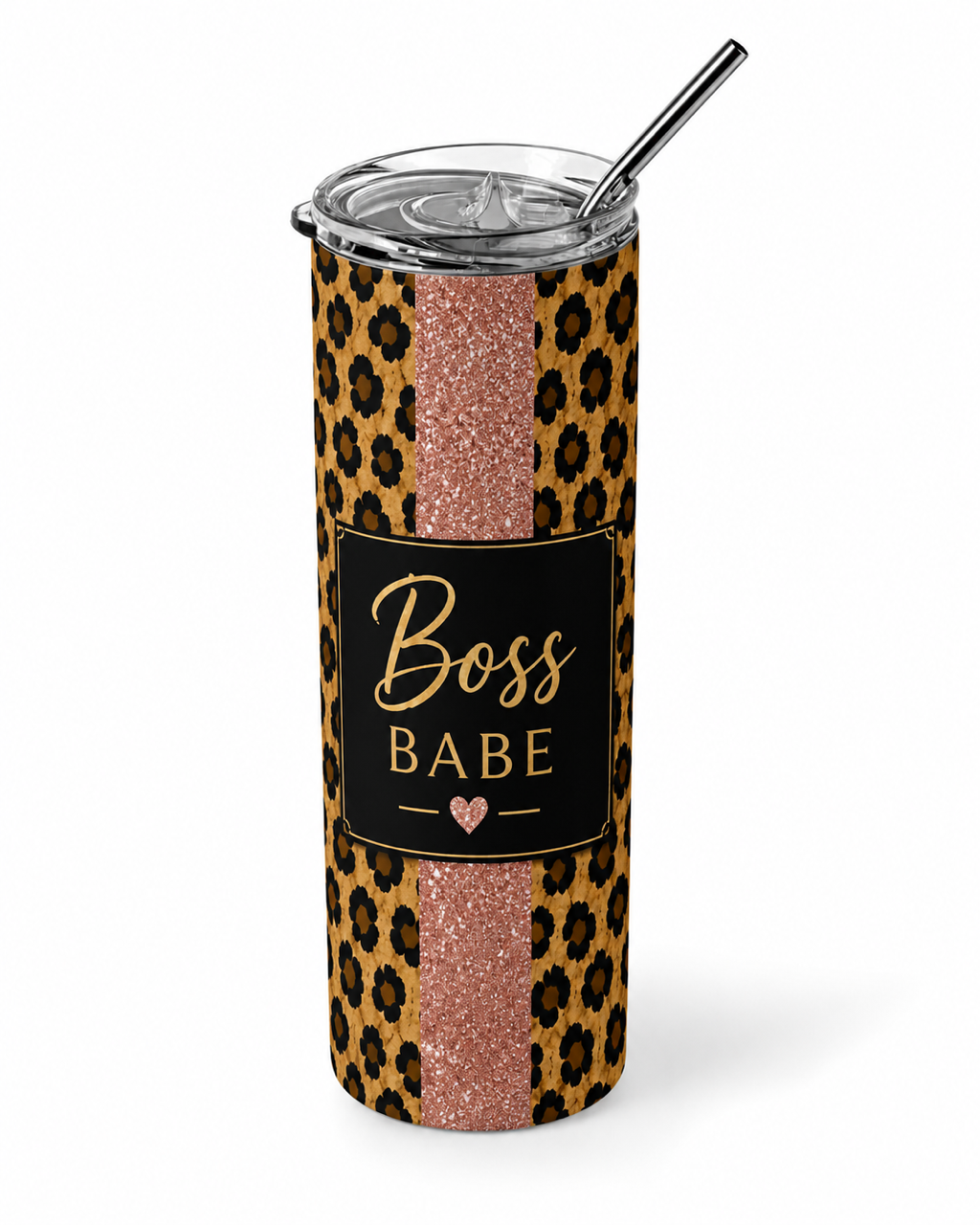 "Boss Babe" Leopard & Rose Gold 20oz Skinny Tumbler tumbler product image - Boss Babe Leopard Gold 20oz