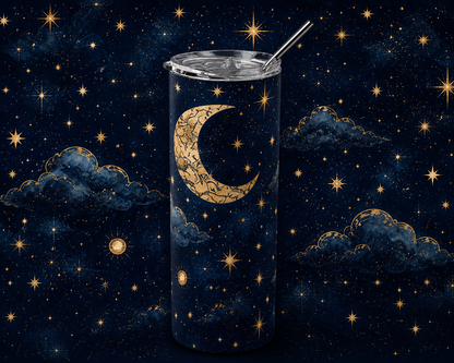 Celestial Moon & Stars 20oz Skinny Tumbler design and tumbler product image - Celestial Moon Stars 20oz Skinny