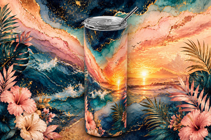 Celestial Tropical Sunset 20oz Skinny Tumbler design and tumbler product image - Celestial Tropical Sunsett 20oz Skinny