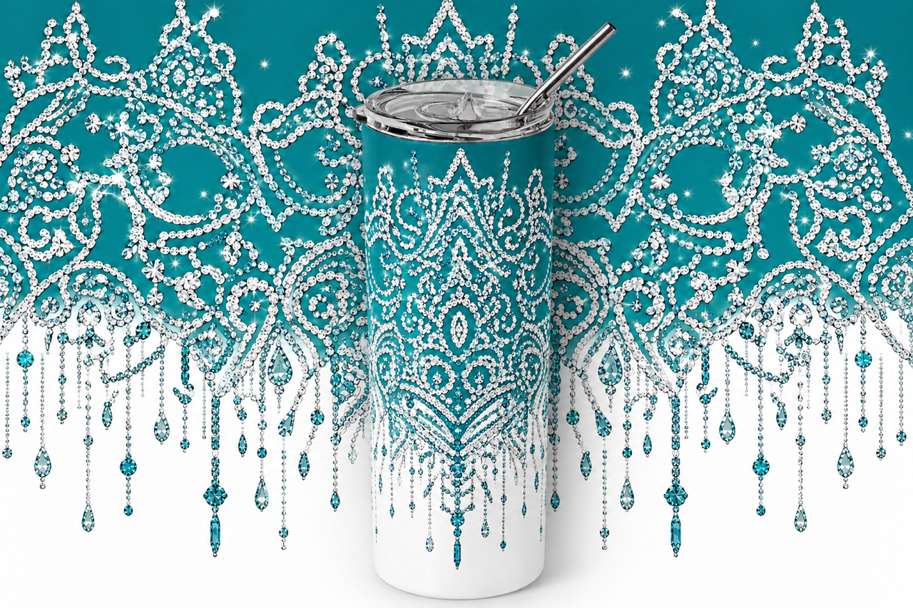 Elegant Teal Diamond Lace 20oz Skinny Tumbler design and tumbler product image