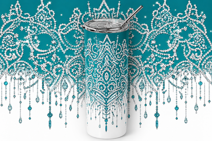 Elegant Teal Diamond Lace 20oz Skinny Tumbler design and tumbler product image