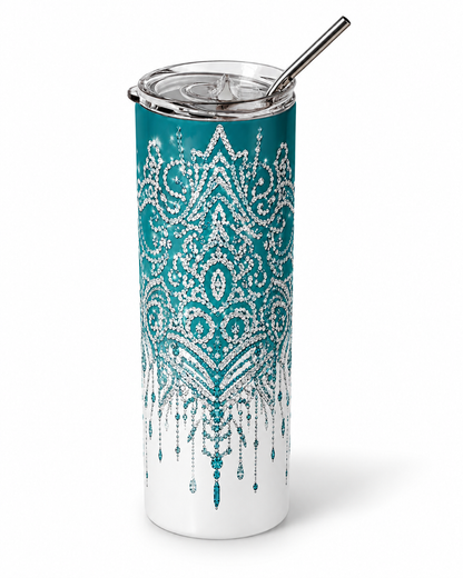 Elegant Teal Diamond Lace 20oz Skinny Tumbler tumbler product image