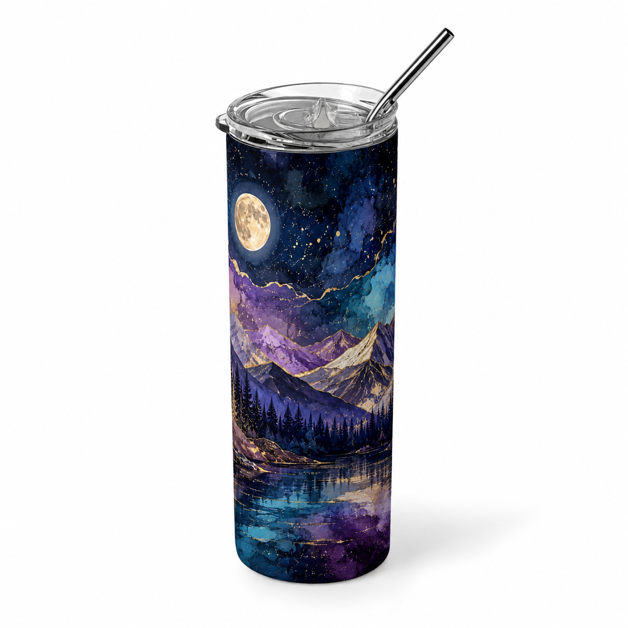 Ethereal Midnight Mountain Lake 20oz Skinny Tumbler tumbler product image