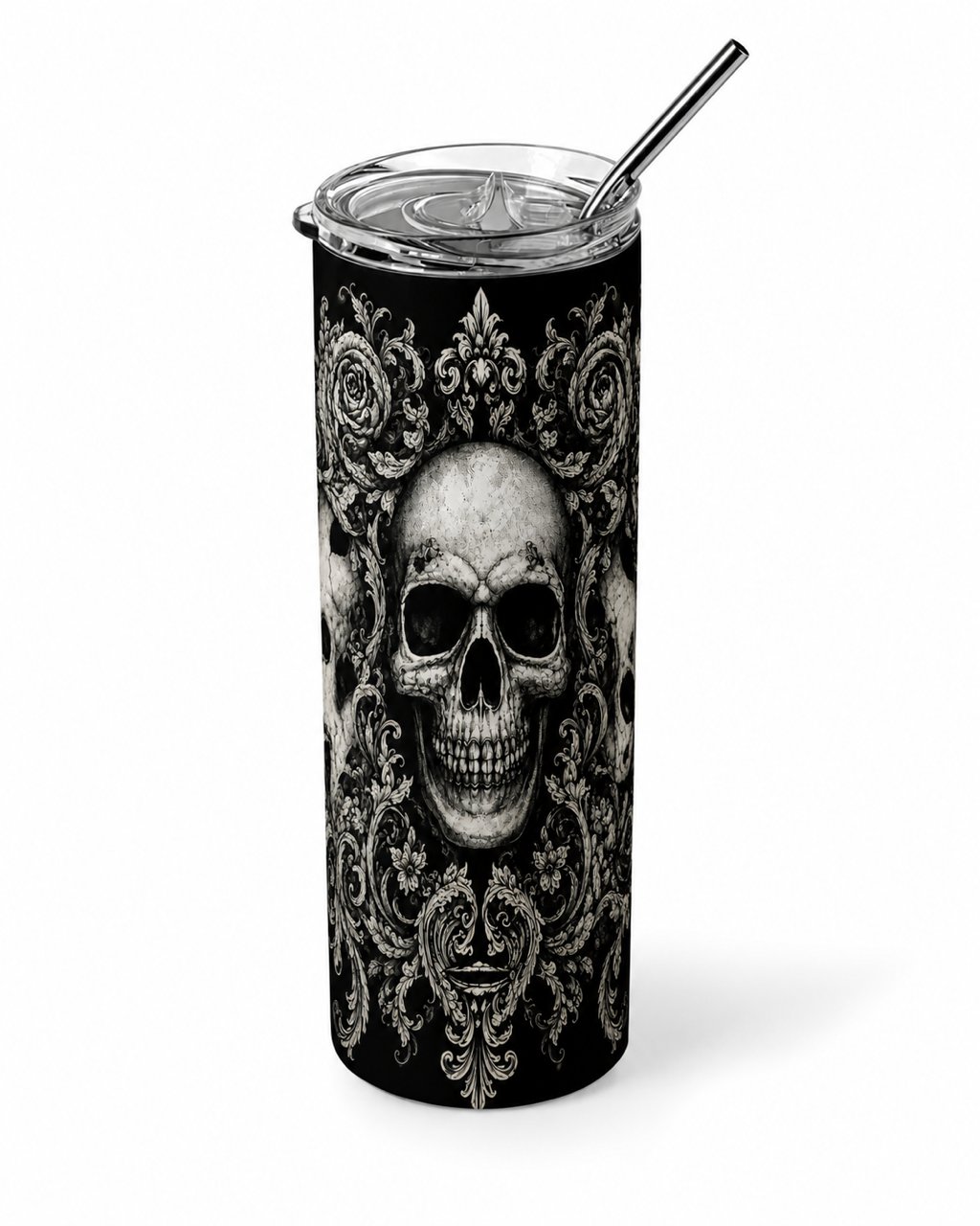 Gothic Floral Skull 20oz Skinny Tumbler tumbler product image