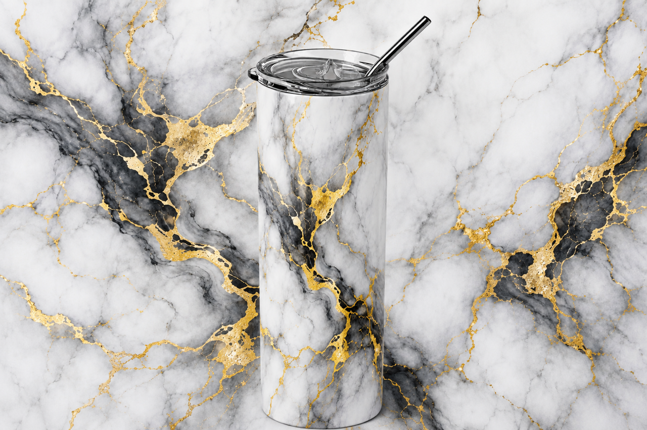 Luxurious White Marble & Gold 20oz Skinny Tumbler white shirt mockup - Luxurious Marble Gold 20oz Skinny