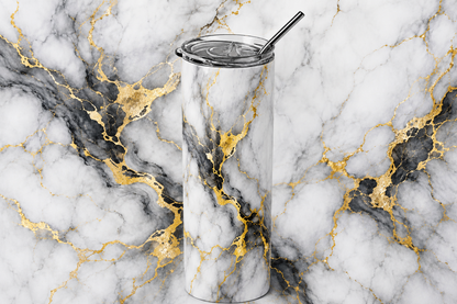 Luxurious White Marble & Gold 20oz Skinny Tumbler white shirt mockup - Luxurious Marble Gold 20oz Skinny