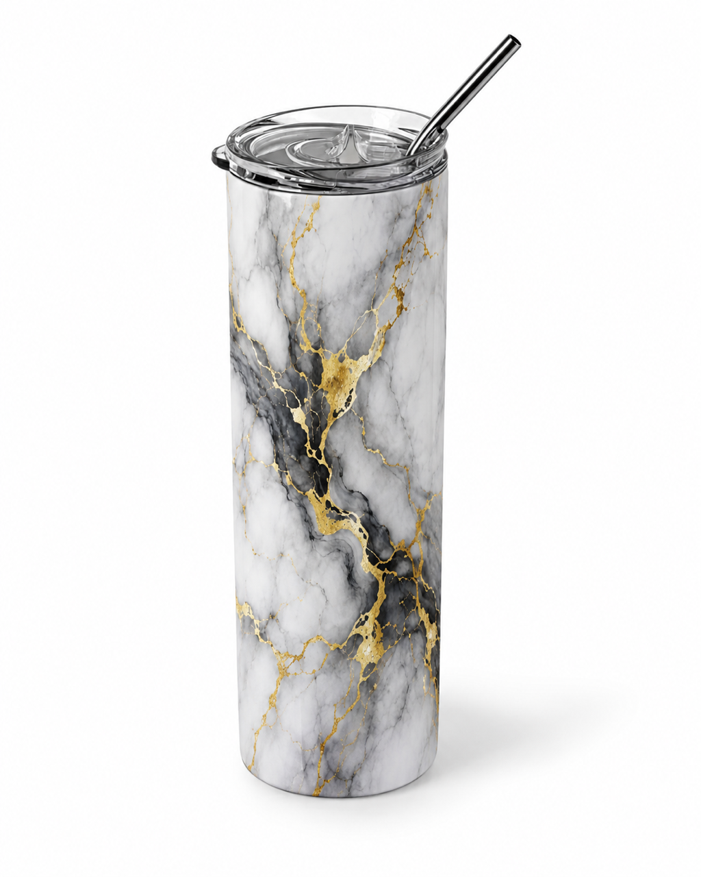 Luxurious White Marble & Gold 20oz Skinny Tumbler white shirt mockup - Luxurious Marble Gold 20oz Skinny