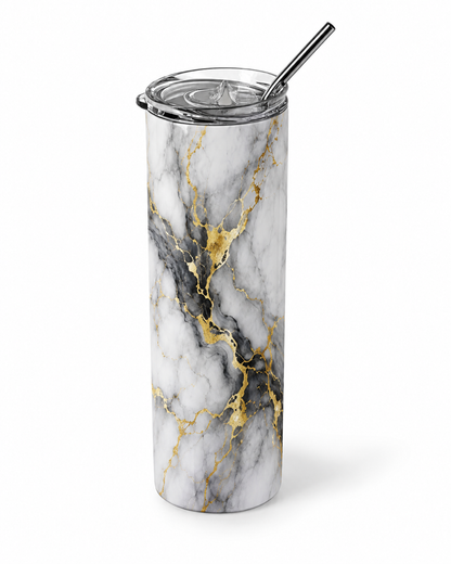 Luxurious White Marble & Gold 20oz Skinny Tumbler white shirt mockup - Luxurious Marble Gold 20oz Skinny