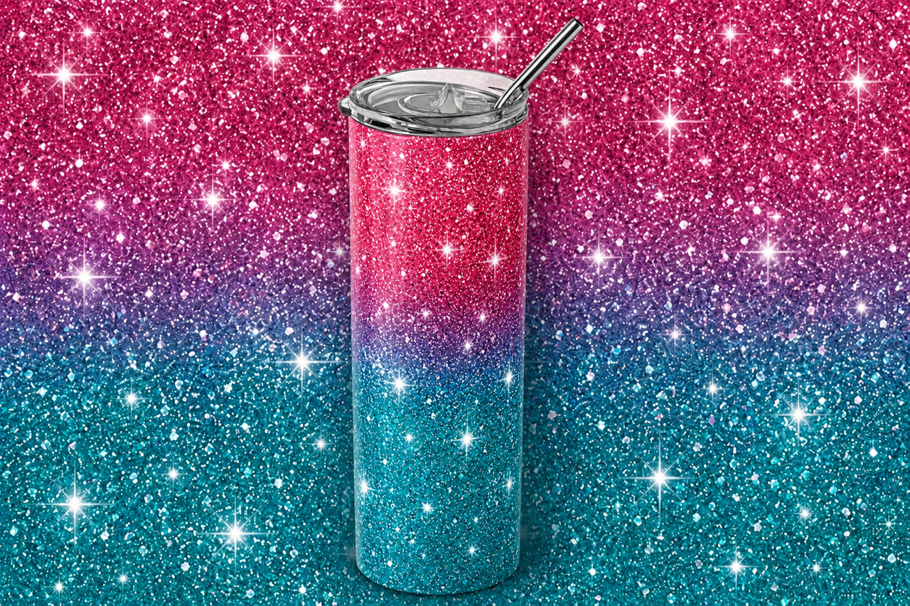 Pink & Teal Ombré Glitter Sparkle 20oz Skinny Tumbler design and tumbler product image - Pink Teal Ombre Glitter Sparkle