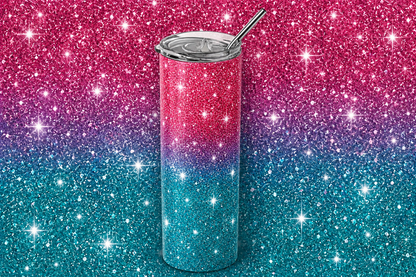 Pink & Teal Ombré Glitter Sparkle 20oz Skinny Tumbler design and tumbler product image - Pink Teal Ombre Glitter Sparkle