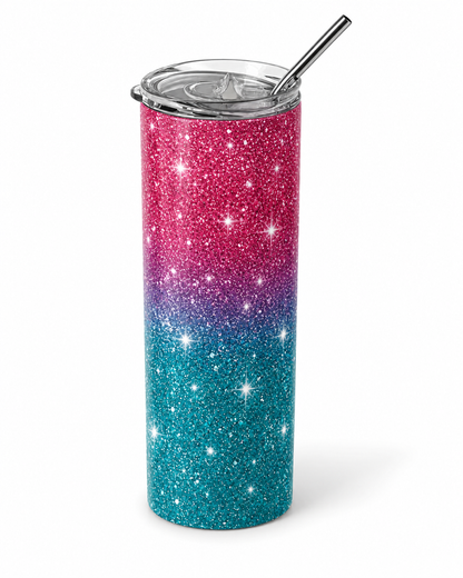 Pink & Teal Ombré Glitter Sparkle 20oz Skinny Tumbler tumbler product image - Pink Teal Ombre Glitter Sparkle