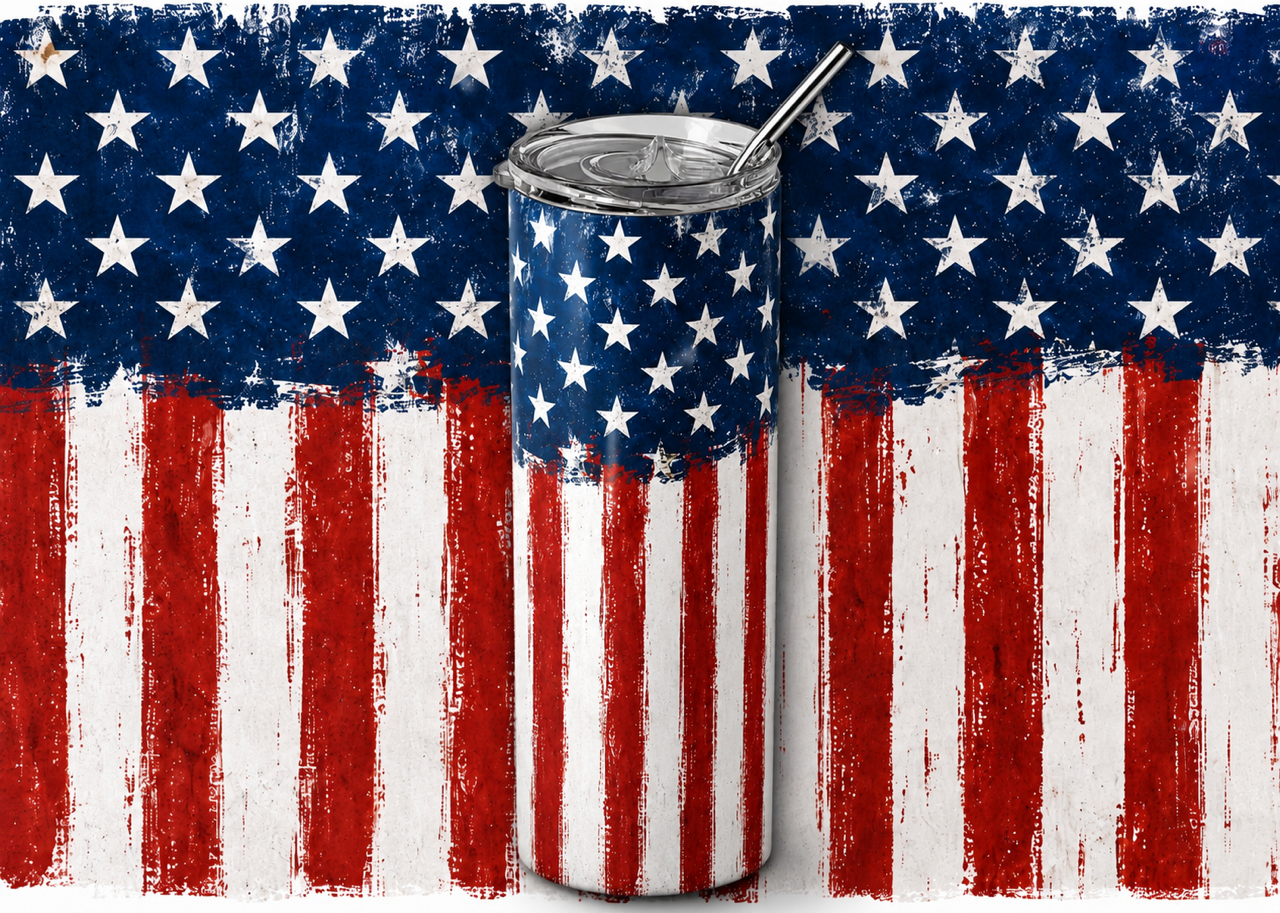 Rustic Distressed American Flag 20oz Skinny Tumbler design and tumbler product image