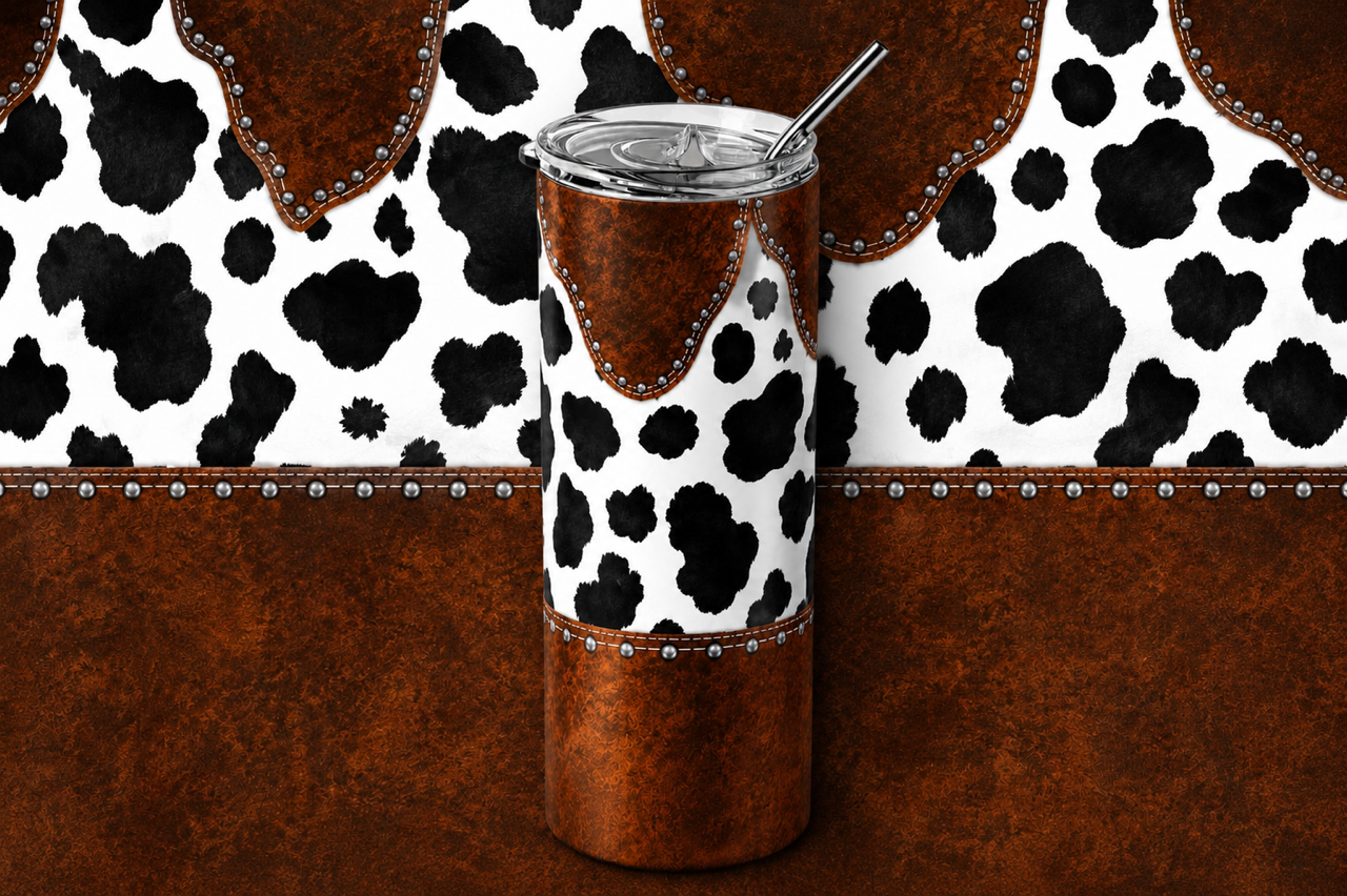 Rustic Western Cowhide Leather 20oz Skinny Tumbler