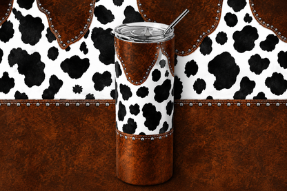 Rustic Western Cowhide Leather 20oz Skinny Tumbler