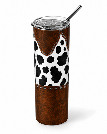 Rustic Western Cowhide Leather 20oz Skinny Tumbler