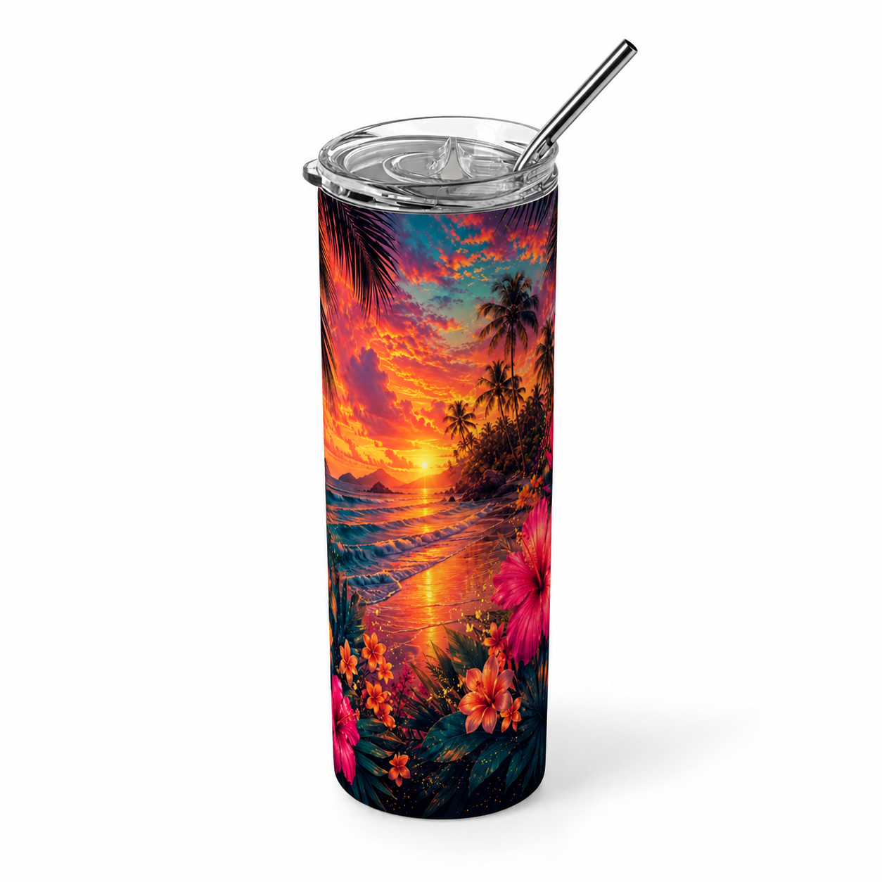 Tropical Hibiscus Sunset 20oz Skinny Tumbler tumbler product image