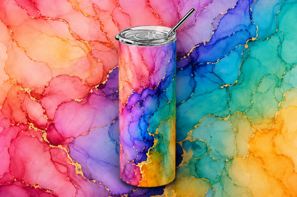 Vibrant Rainbow Alcohol Ink 20oz Skinny Tumbler design and tumbler product image