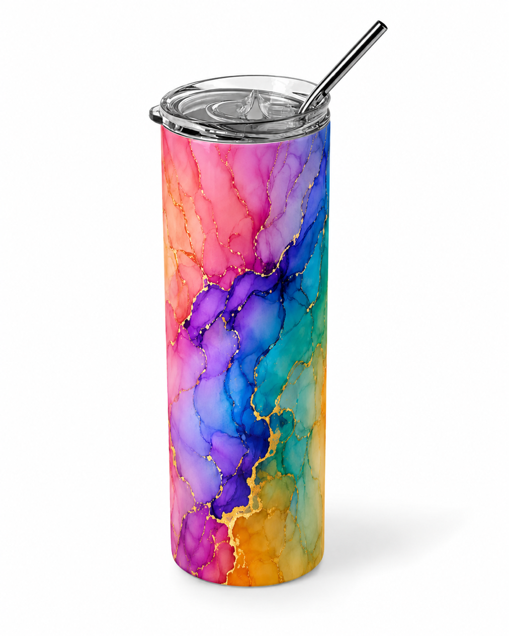 Vibrant Rainbow Alcohol Ink 20oz Skinny Tumbler tumbler product image