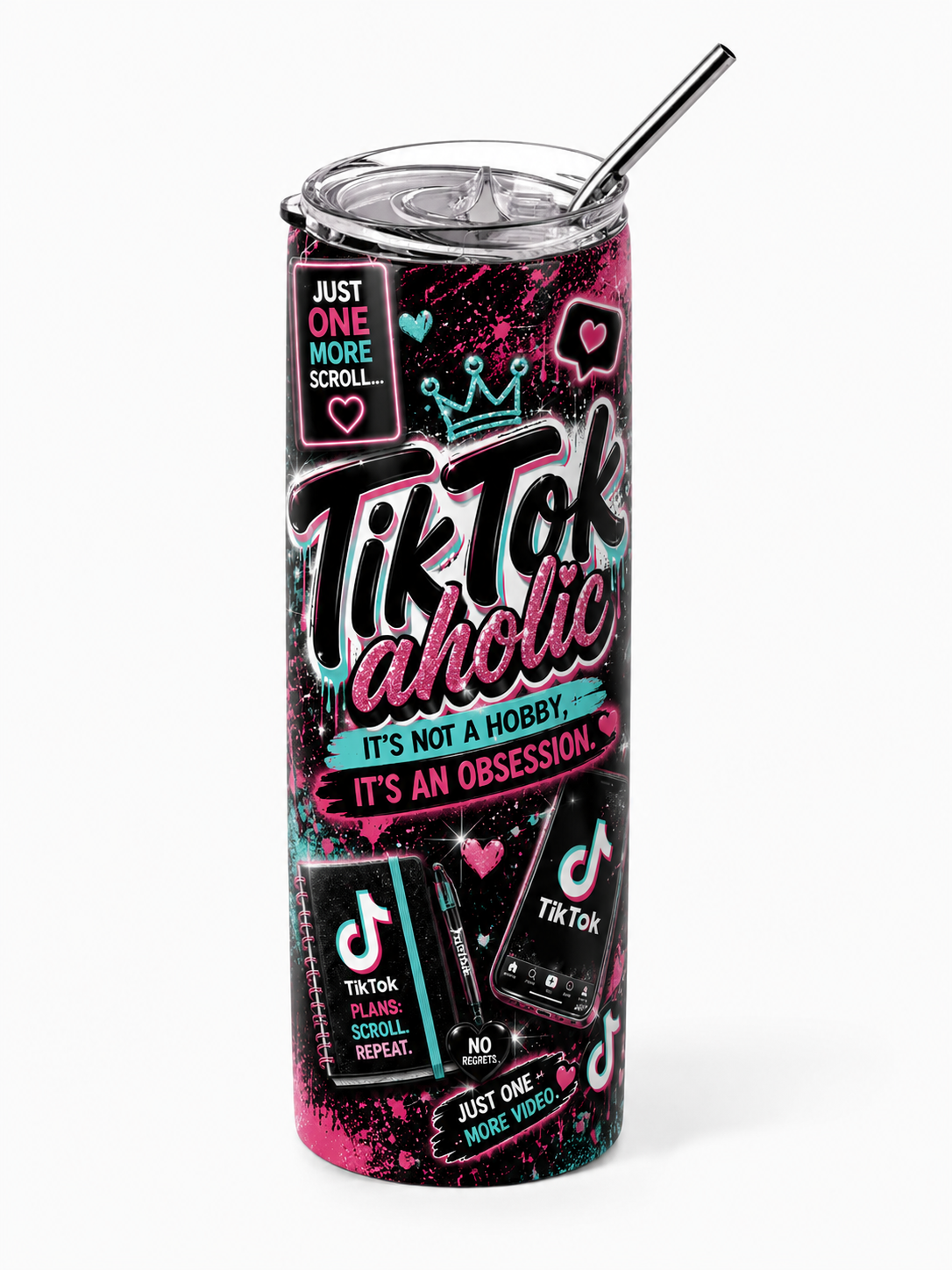 For the Feed: "TikTokaholic" 20oz Skinny Tumbler