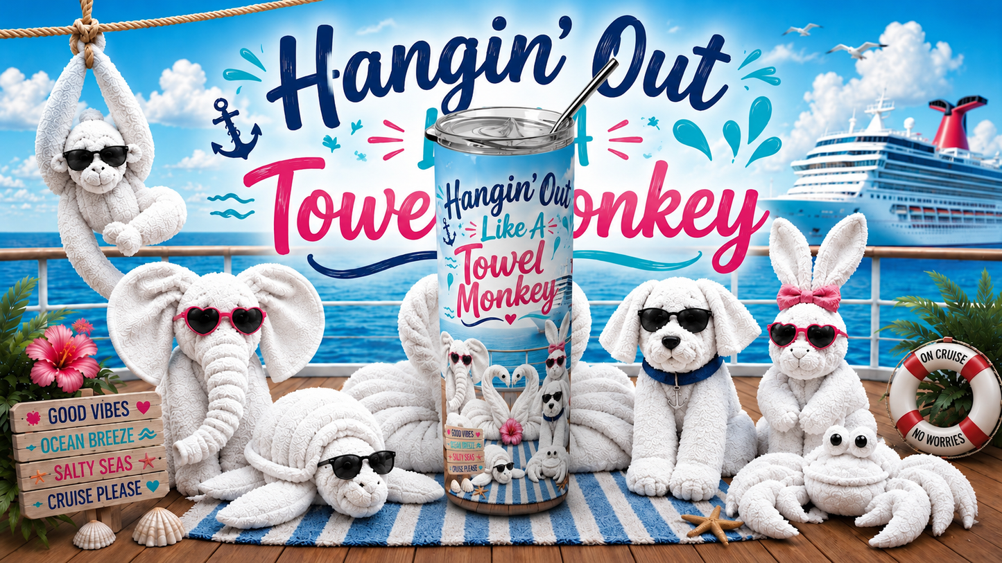 Cruise Vibes: "Hangin' Out Like A Towel Monkey" 20oz Skinny Tumbler