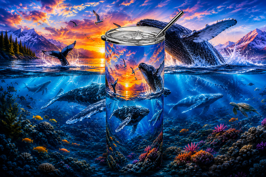 Majestic Giants: Humpback Whale Horizon 20oz Skinny Tumbler