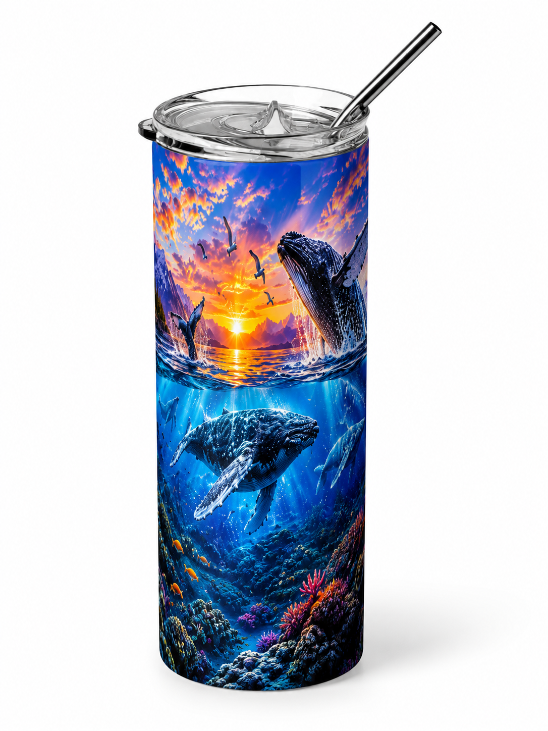 Majestic Giants: Humpback Whale Horizon 20oz Skinny Tumbler