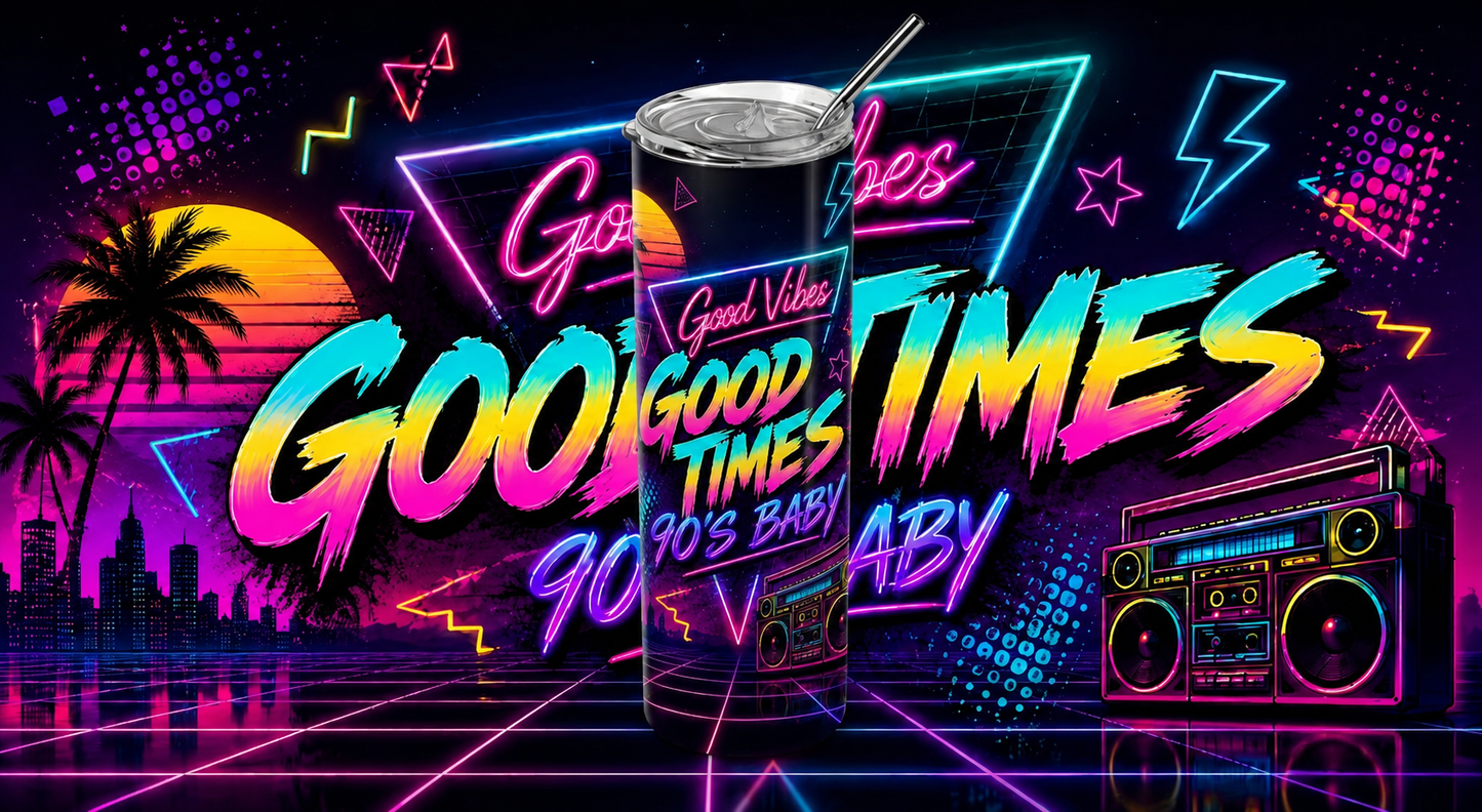 Retro Nostalgia: Good Vibes & Good Times 90s Baby 20oz Skinny Tumbler
