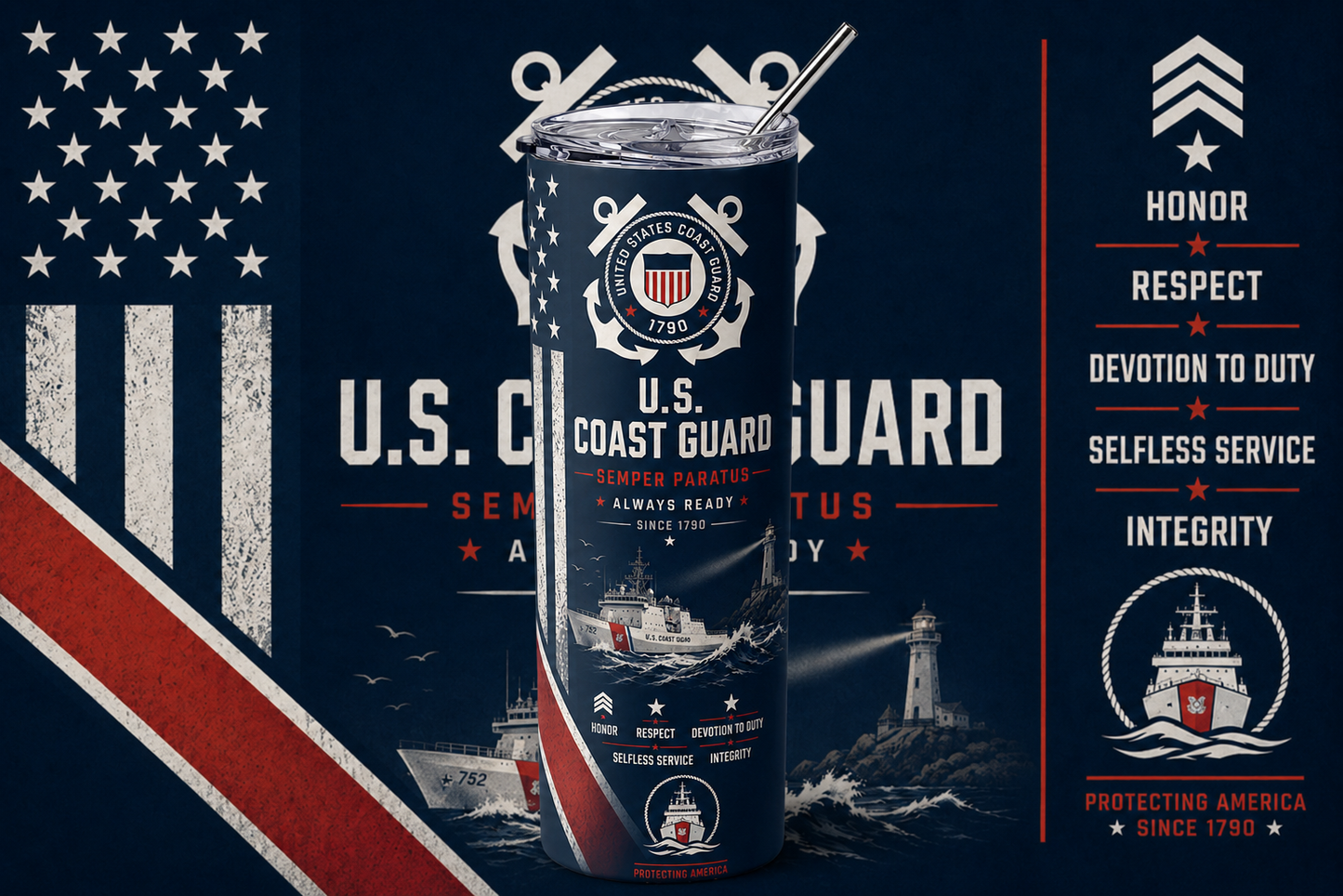 Semper Paratus: United States Coast Guard 20oz Skinny Tumbler