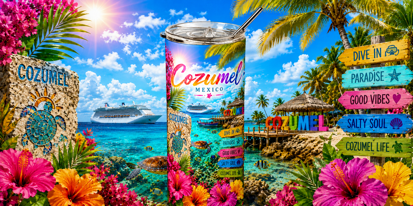 Tropical Paradise: Cozumel Mexico Cruise 20oz Skinny Tumbler