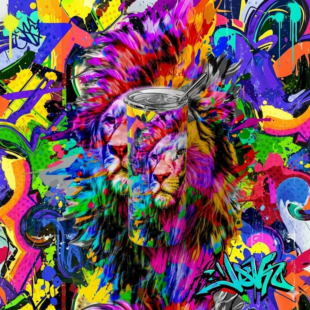 Fierce & Bold: Graffiti Lion Art 20oz Skinny Tumbler