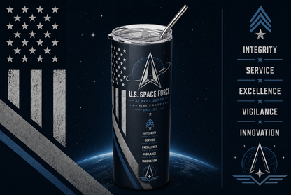Semper Supra: United States Space Force 20oz Skinny Tumbler