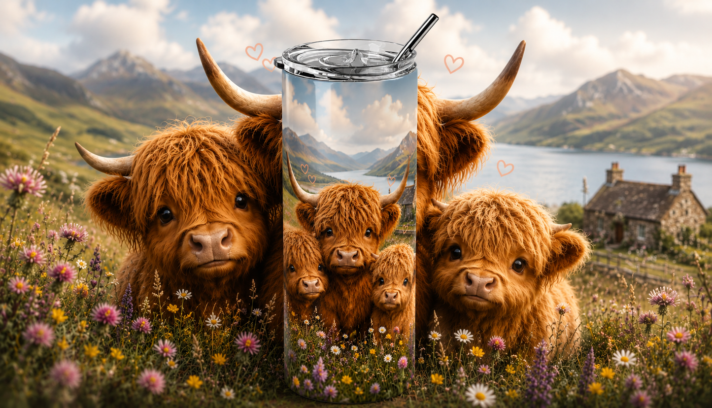 Highland Haven: Cozy Scottish Coo 20oz Skinny Tumbler
