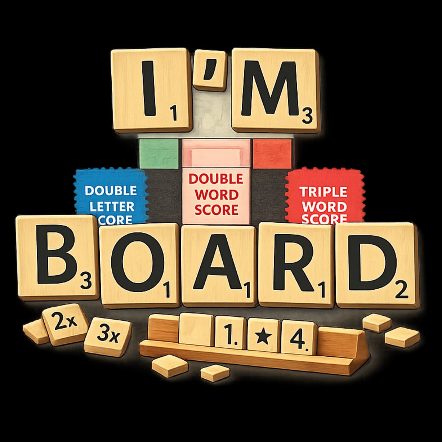 "I'M BOARD" Scrabble-Themed Graphic T-Shirt