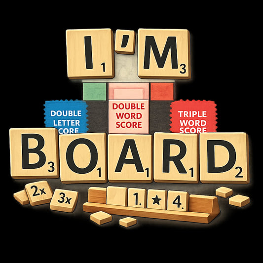 "I'M BOARD" Scrabble-Themed Graphic T-Shirt