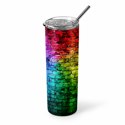Vibrant Urban Street: Rainbow Brick Wall 20oz Skinny Tumbler