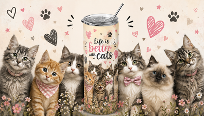 Feline Paradise: "Life Is Better With Cats" 20oz Skinny Tumbler