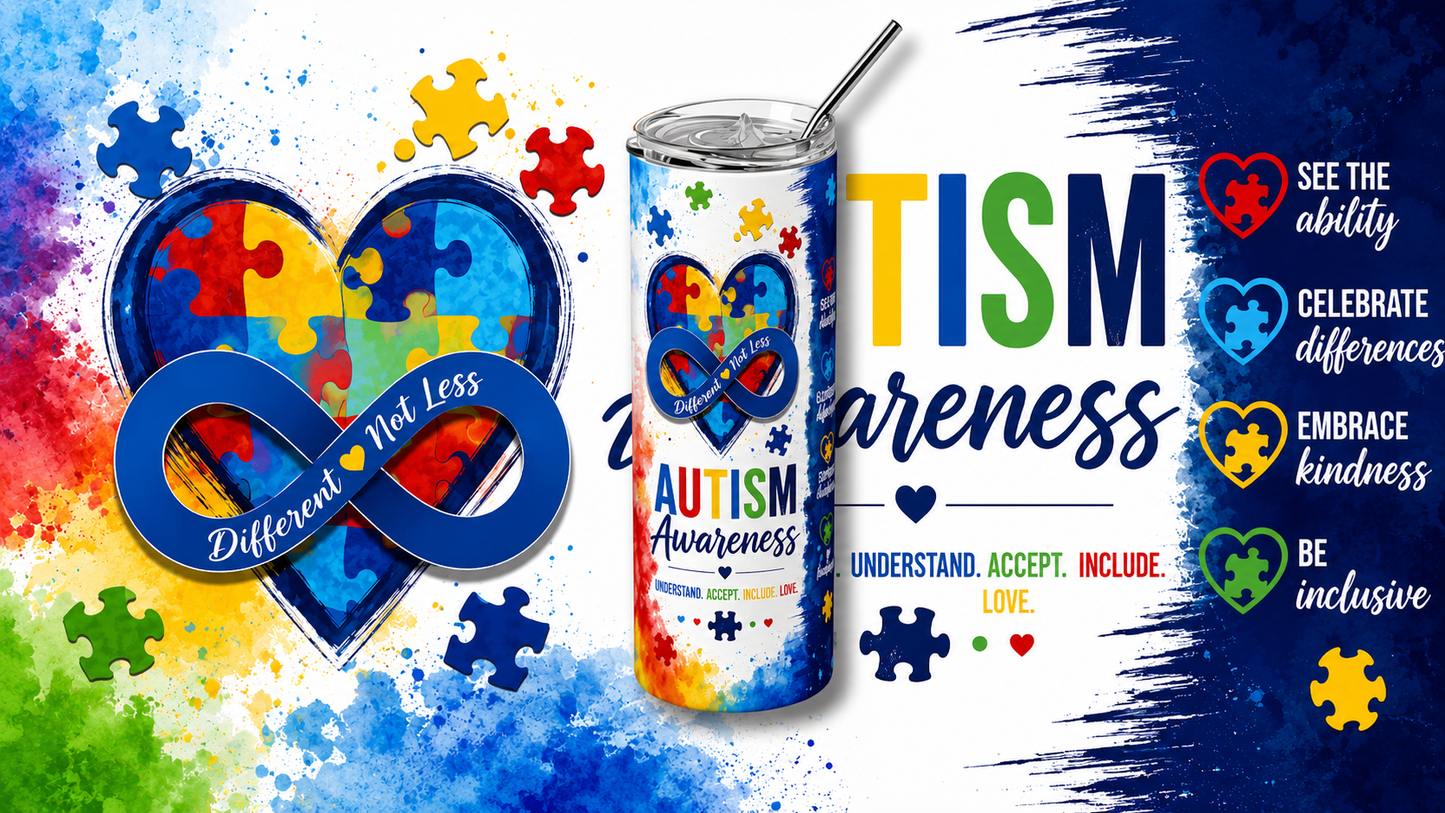 Different, Not Less: Autism Awareness 20oz Skinny Tumbler