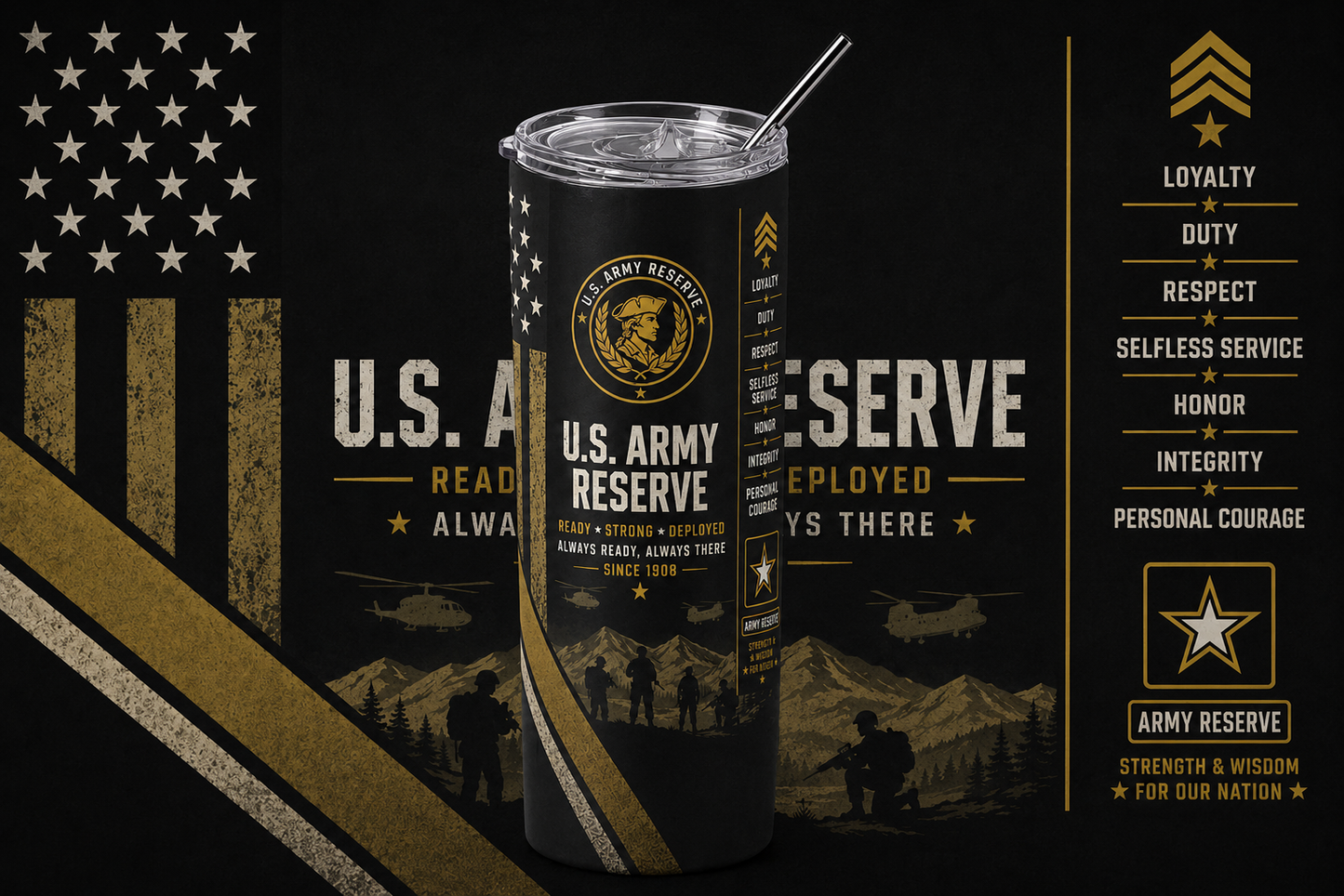 Always Ready: United States Army Reserve 20oz Skinny Tumbler