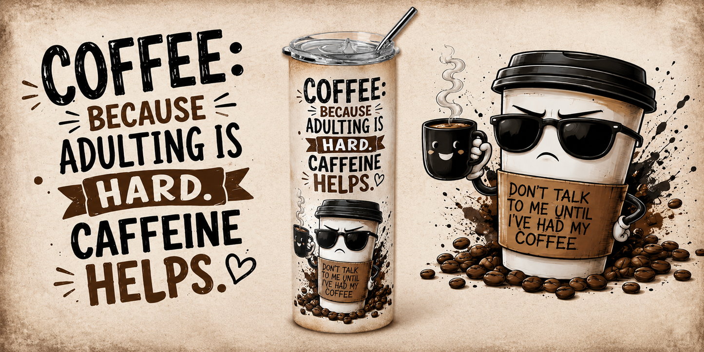 Caffeine Survival Mode: "Adulting is Hard" 20oz Skinny Tumbler