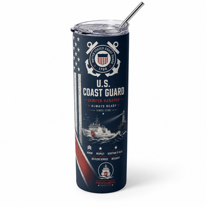 Semper Paratus: United States Coast Guard 20oz Skinny Tumbler